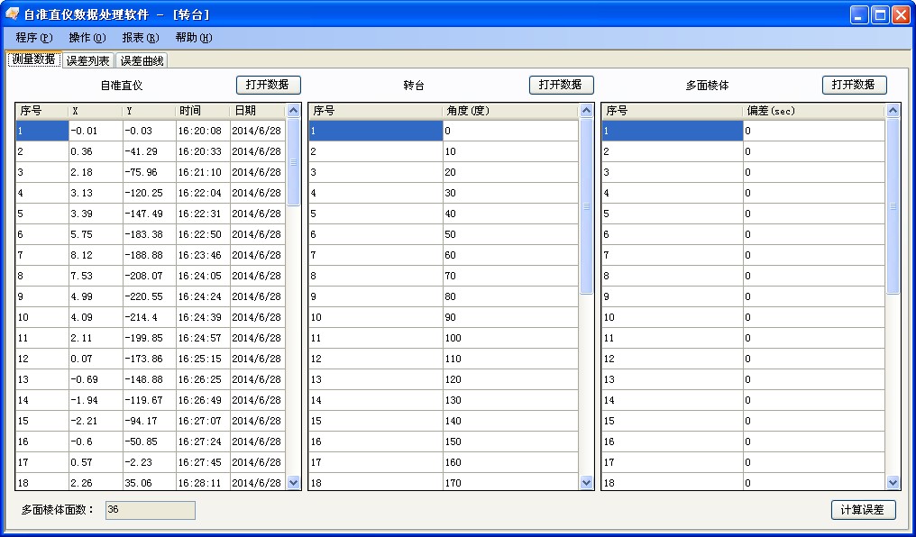 旋轉臺測量數(shù)據分析軟件包